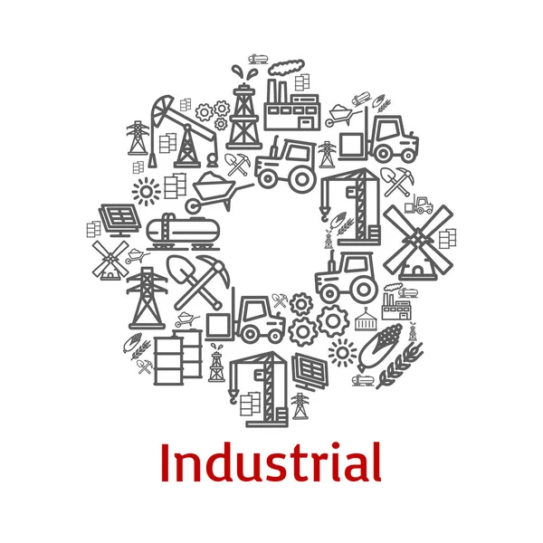 Cartel vectorial de los iconos de la agricultura industrial — Vector de stock