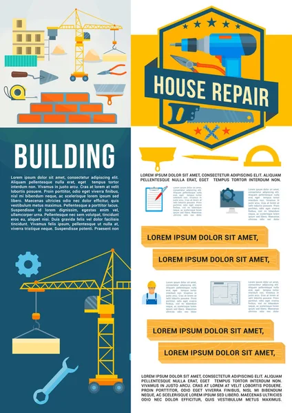 Vector building construction work tools poster — Stock Vector