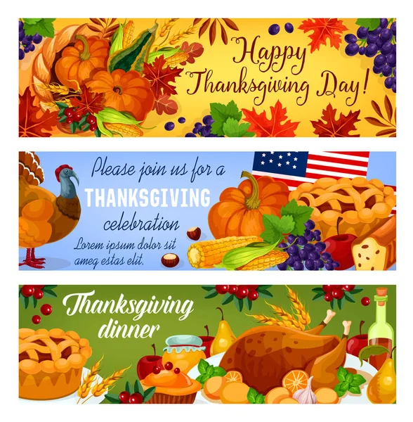 Thanksgiving day vector Bannières américaines — Image vectorielle