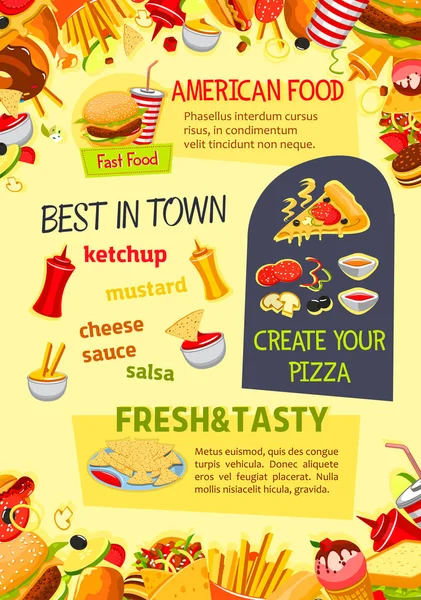 Cartel vector comida rápida de comidas fastfood — Vector de stock