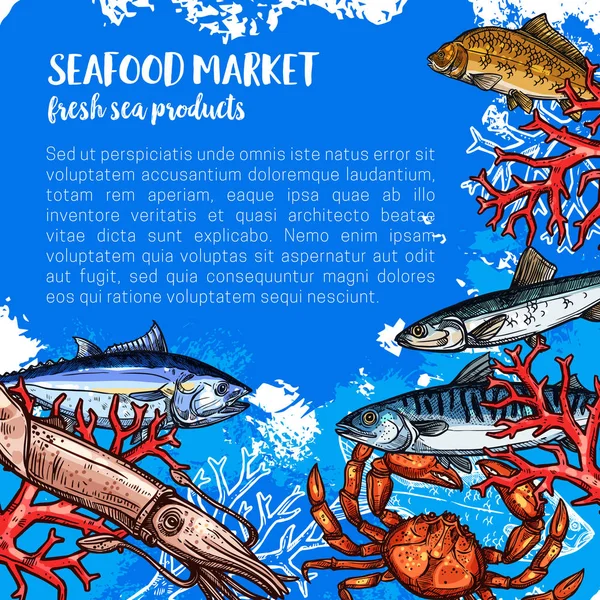 Vector poster for seafood or fish food market — Stock Vector