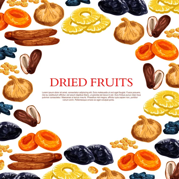 Vector poster van gedroogde vruchten en droog fruit snacks — Stockvector