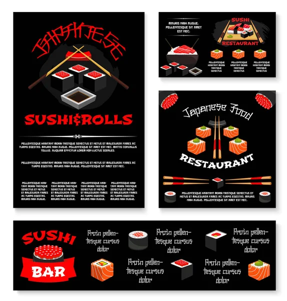 Modelos de vetor para restaurante de sushi japonês — Vetor de Stock