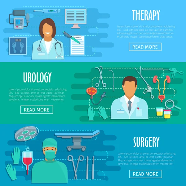Vector flat banners of medical hospital personnel — Stock Illustration Vector flat banners of medical hospital personnel Vector Graphics