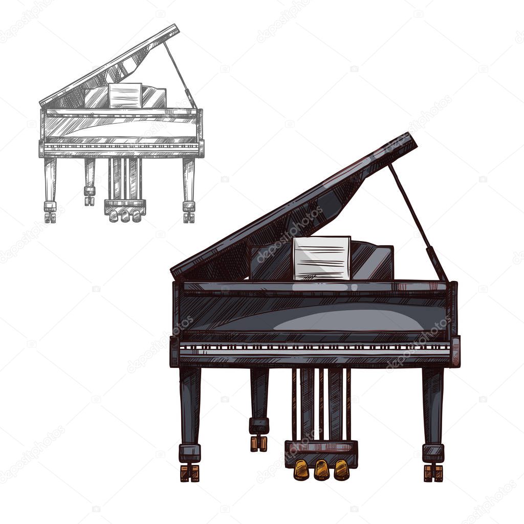 Vector sketch piano music instrument