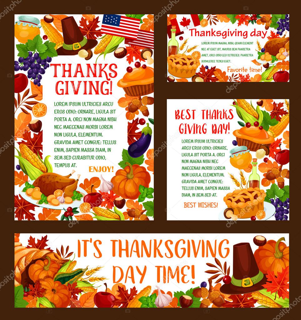 Thanksgiving Day greeting banner template set