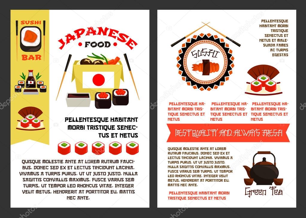 Vector menu poster for Japanese sushi food