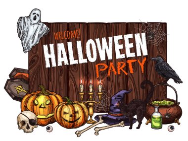 Halloween cadı canavar vektör parti kroki poster