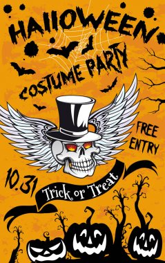 Cadılar Bayramı Balkabağı ve ürkütücü hayalet kafatası afiş