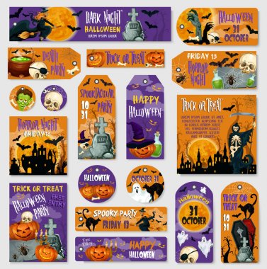 Cadılar Bayramı tatil spooky parti etiketi, etiket tasarımı
