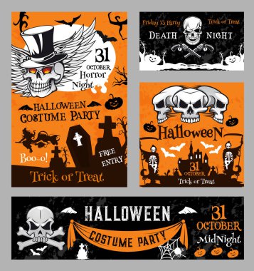 Halloween cadı kafatası kabak gece vektör poster