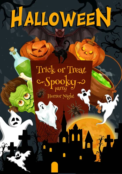 Halloween festa vetor feriado noite cartaz —  Vetores de Stock