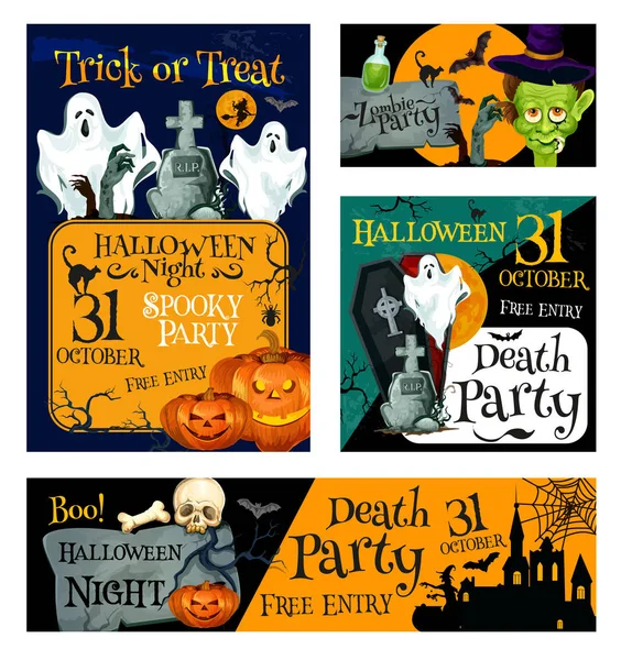 Banner per feste di Halloween per il design degli inviti — Vettoriale Stock