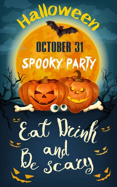 Cartaz de vetor de festa de Halloween para noite de férias —  Vetores de Stock