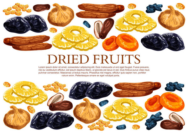 Vector poster of dried fruits snacks