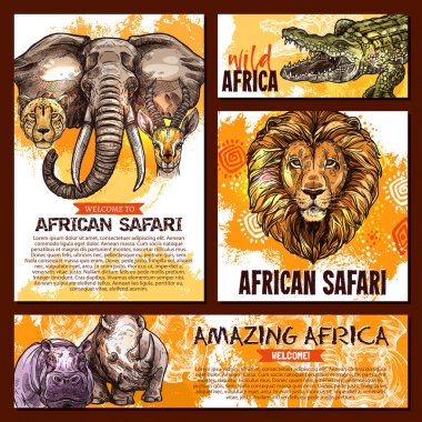 Vektör Hayvanat Bahçesi kroki poster vahşi Afrika hayvan