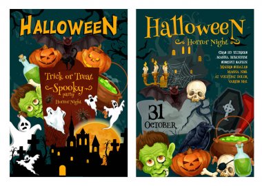 Halloween gece parti posteri hayalet ve kabak