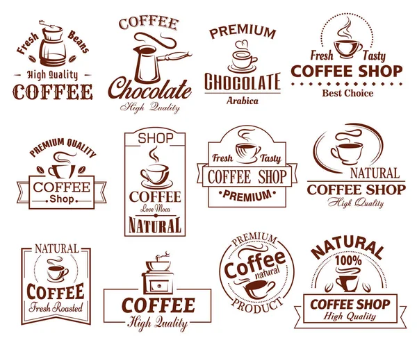 Set di icone vettoriali di tazze di caffè per caffetteria — Vettoriale Stock