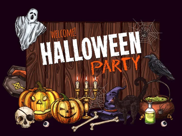 Halloween horror fiesta bosquejo banner diseño — Archivo Imágenes Vectoriales