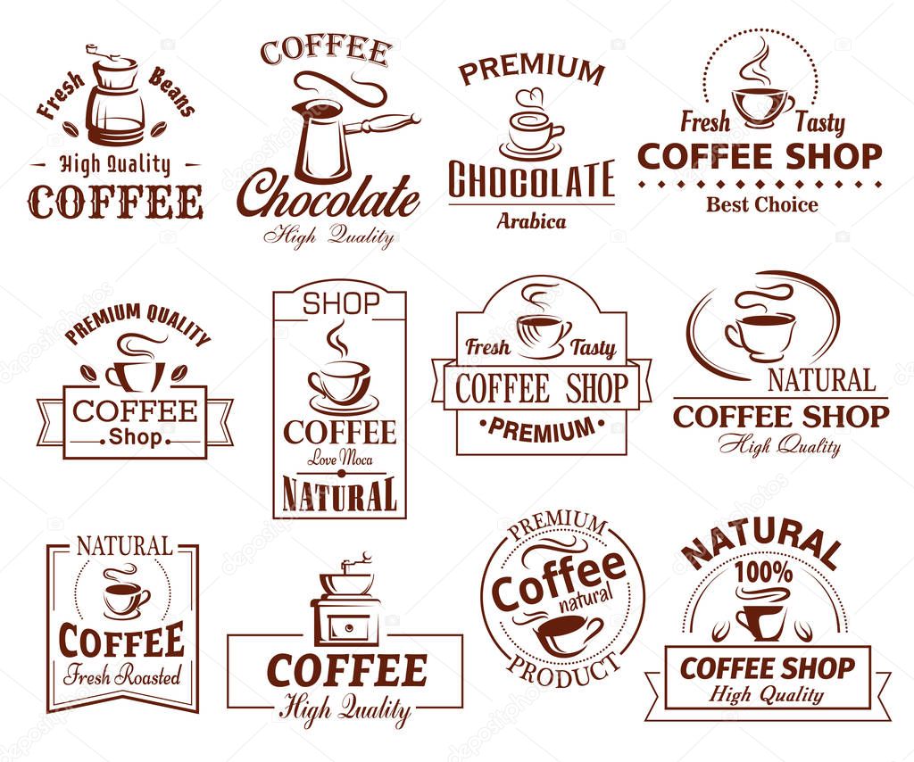 Vector icons set of coffee cups for coffeeshop