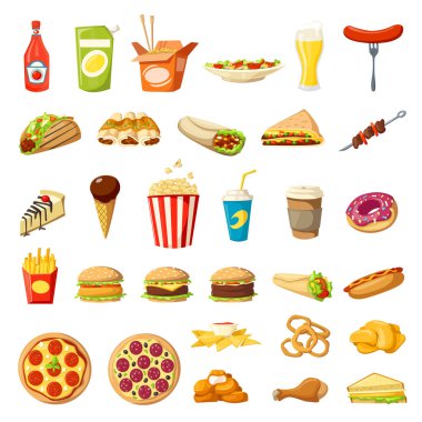 Vektör Fast food simgeler izole Burger sandviç