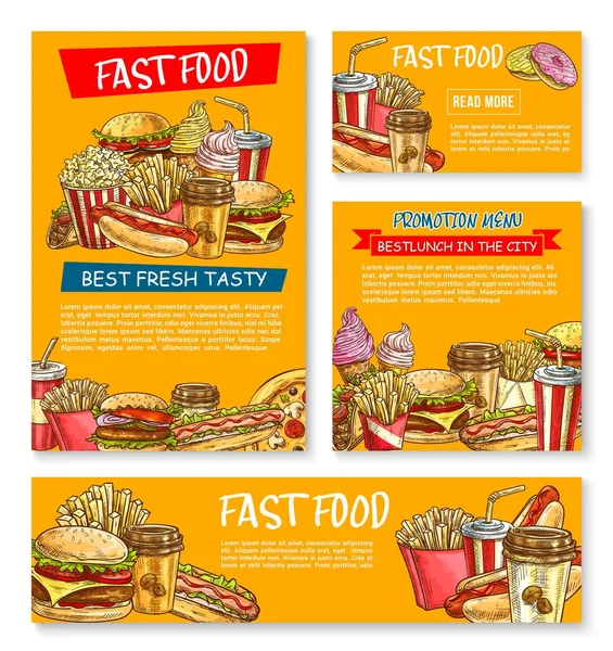 Fast food restaurant vector schets posters — Stockvector