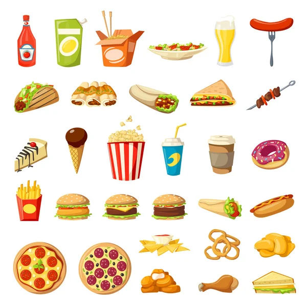 Vector iconos de comida rápida sándwiches de hamburguesas aisladas — Vector de stock