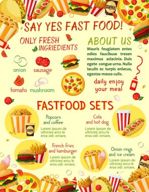 Fast food Restoran aperatifler menü şablonu vektör