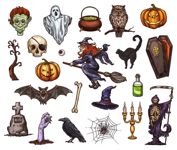 Хэллоуин праздник ужасов ночь эскиз икона дизайн — стоковый вектор