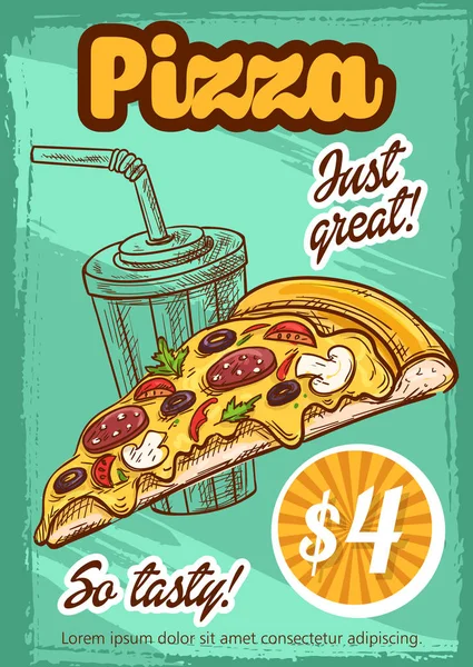 Rychlé občerstvení pizza menu vektorové skici plakát — Stockový vektor
