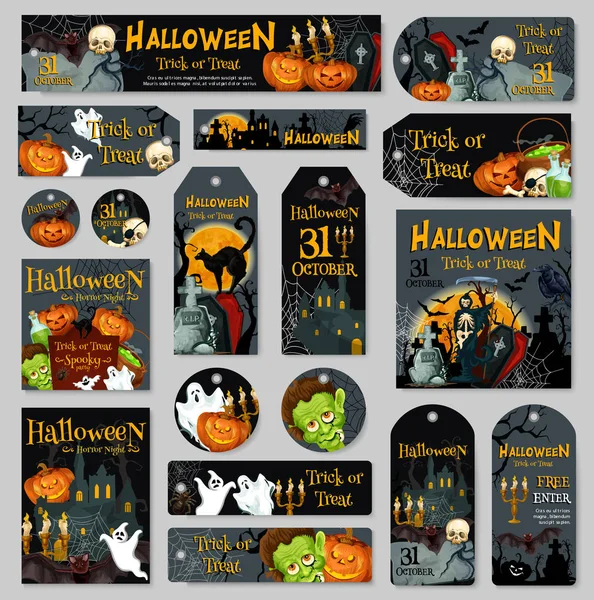 Halloween citrouille et fantôme étiquette ou tag design — Image vectorielle