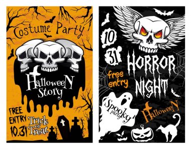 Cadılar Bayramı vektör poster korku kafatası hayalet