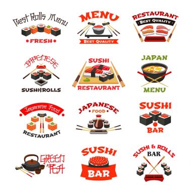 Japon suşi yemek için vektör simgeler
