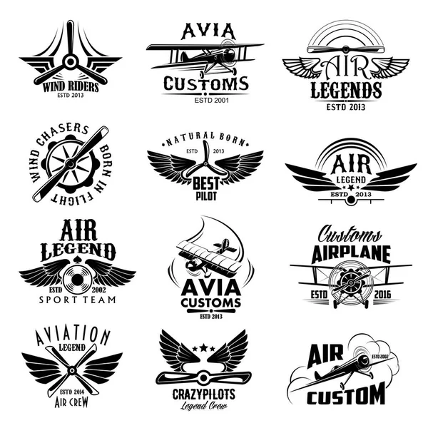 Aviación retro avión deporte equipo vector iconos — Archivo Imágenes Vectoriales