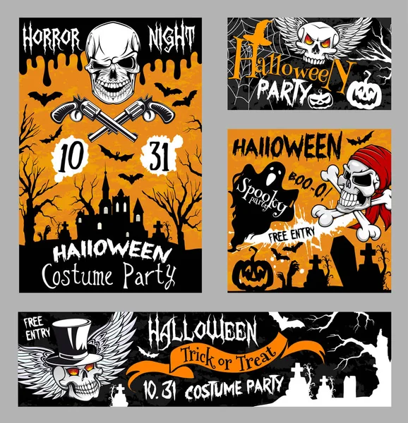 Halloween Horror Totenkopf Poster, Nacht Party Design — Stockvektor