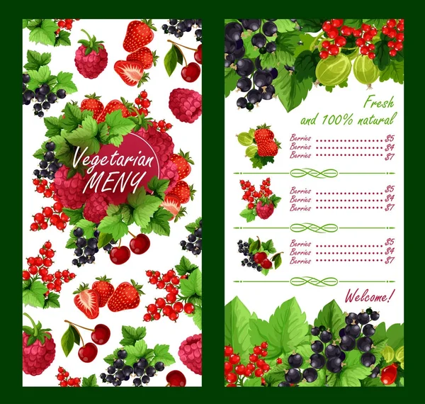 Vector price list for fresh garden berries market — Stock Vector
