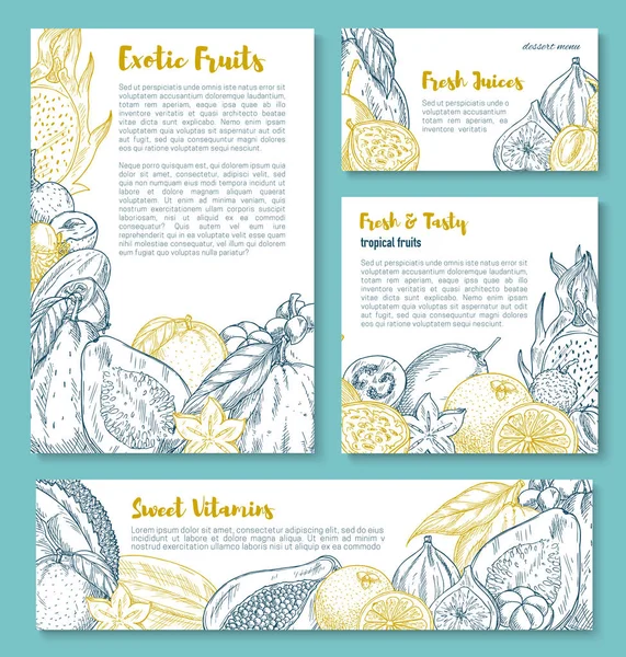 Vector schets posters van tropische exotische vruchten — Stockvector