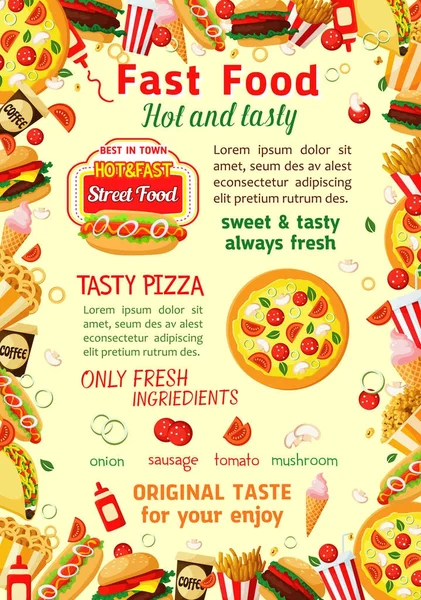 Vector fast food menu poster — Vettoriale Stock