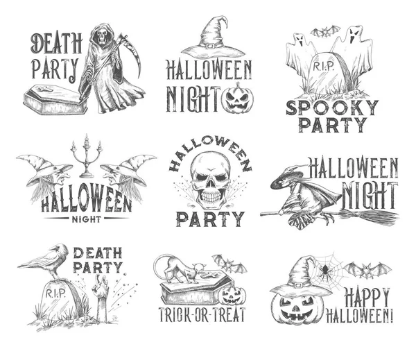 Halloween feriado noite festa esboço ícone — Vetor de Stock