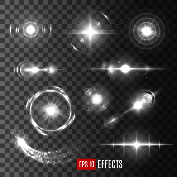 Flashs de lumière vectorielle et étoiles scintille icônes — Image vectorielle