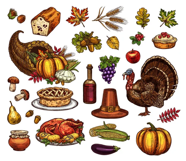 Thanksgiving day isolated vector icons set — Stock Vector