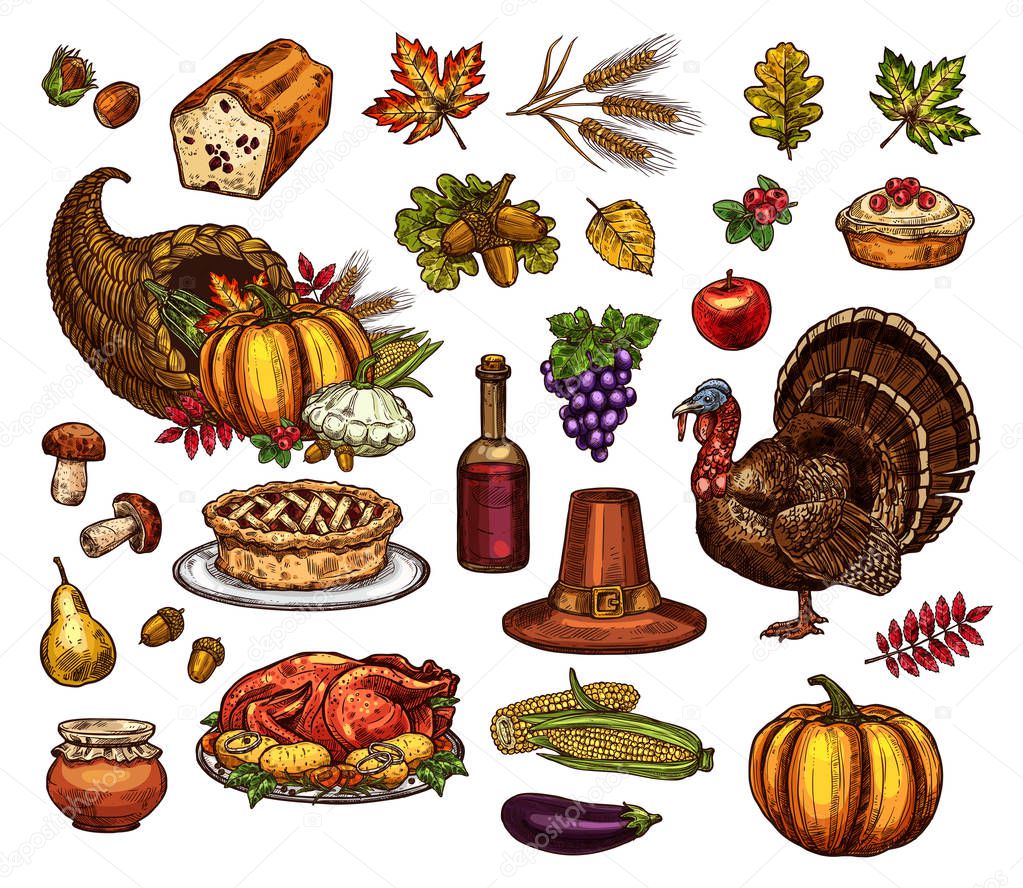 Thanksgiving day isolated vector icons set