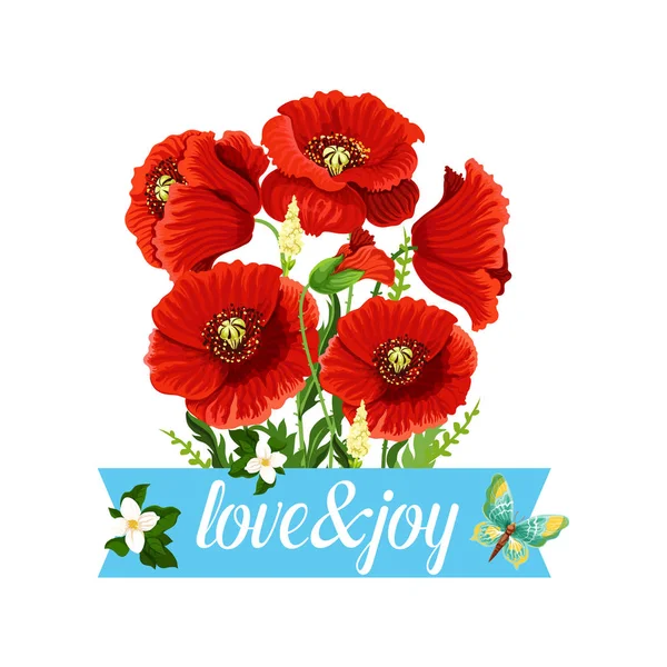 Poppy flores buquê vetor primavera ícone floral —  Vetores de Stock