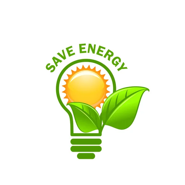 歌われる緑の葉とエネルギー ベクトル アイコン保存ランプ — ストックベクタ