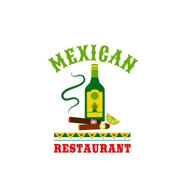 Tequila and cigar mexican restaurant vector icon — Stock Vector