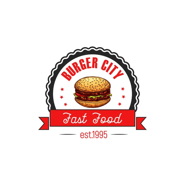 Cheeseburger hamburger fast food café wektor ikona — Wektor stockowy