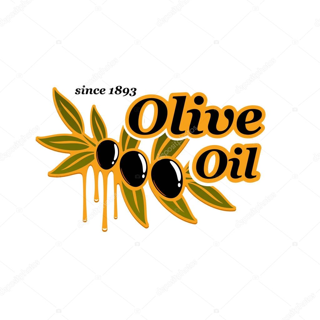 Olive oil icon of green and black olives for extra virgin product bottle packing label design template. Best quality organic vector Portugal or Italy and Spain cooking oil symbol