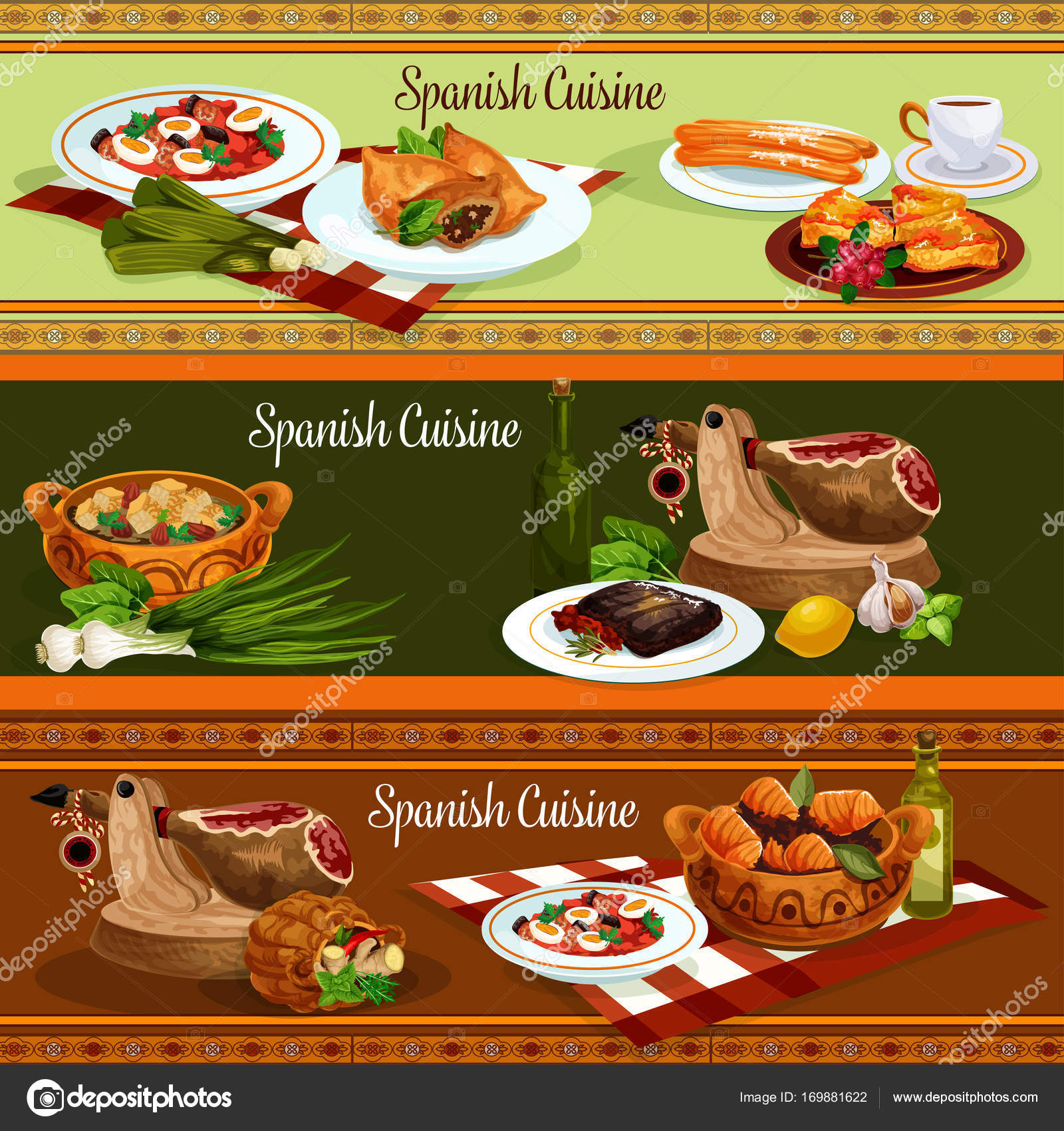 Spansk kjøkken - tradisjonelle matbanner stockvektor © VectorTradition  #169881622, image size:963x1024
