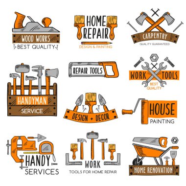 İş takım amblem seti ev onarım tasarım kroki