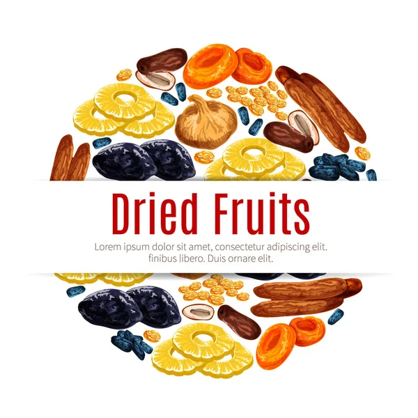 Trockenfrüchte, Rosinen, Aprikosenetikett für Lebensmitteldesign — Stockvektor